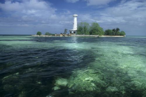 Lighthouse on the Tubbataha reef, the Philippines, Sulu sea.